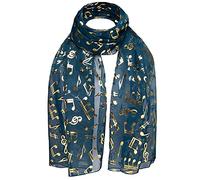 musique note Écharpe mousseline cou Doré Papier alu instrument de musique imprime Châle Groupe Chorale - Note de musique - Bleu Sarcelle, note de musique - Bleu Sarcelle