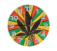 Musique Reggae Feuilles De Marijuana Drapeau Ronde Cuisine Horloge Facile À Lire Horloge Analogique sans Tic-Tac Ronde Pendule Murale pour Salle De Bain Salon Hôtel 25Cm