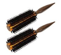 MUSISALY 2 Pièces Brosse Ronde Petite Poils de Sanglier Résistante Chaleur Brosse à Cheveux Bouclés et Lisse avec Manche Bois pour Coiffage et Brillance