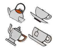 MUSISALY 4 Pièces Broche Théière et Tasse à Café en Alliage, Émail Blanc, pour Veste et Paquet, Style Mignon, pour Collectionneurs et Filles, Usage Quotidien et Tea Party