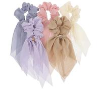 MUSISALY 5pièces Hair Ribbon Scrunchies Set for Women and Girls Double-layer Lace Bow Hair Ties with Butterfly Knot Soft and Smooth Ponytail Holders in Mixed Colors