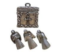 MUSISALY Boîte à Prières Miniature en Résine et Étain avec Trois Figurines D’Anges Coffret Spirituel Léger et Compact Décoration Religieuse pour Voyages Présents de Fêtes et