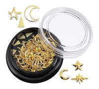 MUSISALY Boîte de 1 Décorations Nail Art Étoiles Lune en Alliage Métallique Doré 3d, Paillettes pour Ongles Diy, Accessoires Manucure Femme, Embellissements Ongles Artistiques