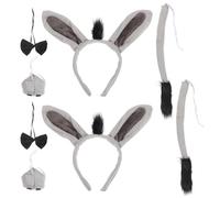 MUSISALY Costume D'âne 2 Sets Bandeau Oreilles D'âne, Queue, Nœud et Nez en Tissu Souple et Sécurisé pour Fête Costumée ou Pâques