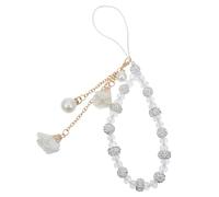 MUSISALY Dragonne de Téléphone Portable en Cristal Blanc Pendentif Fleur Perlé Bracelet Anti-Perte Décoratif et Chaîne Suspendue pour Accessoires Téléphone Présent Anniversaire Noël
