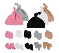MUSISALY Ensemble 5 Pièces Bonnet, Moufles et Chaussettes en Coton pour -né 0-6 Mois, Pratique et Confortable pour Filles en Saisons Froides