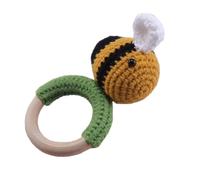MUSISALY Hochet Abeille en Bois Tricoté à Main pour Bébé, Anneau Sensoriel Apaisant pour Tout-petit, Éveil Garçon Fille Doux et Résistant, pour Maison et Voyage