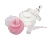 MUSISALY Houppette de Poudre Corps en Peluche, Verre, 90x30 Mm | Deux Houppettes Blanches et Roses, Deux Cuillères, Couvercle Inclus, pour Salle de Bain ou Nursery