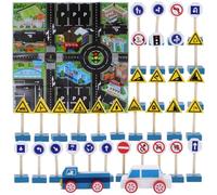 MUSISALY Jeu de Blocs de Signalisation Routière en Bois 33 Panneaux 2 Petites Voitures 1 Carte, Éducatif pour Garçon et Filles, Simulation Sécurité Routière, Jeu D’Apprentissage Précoce
