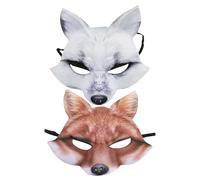 MUSISALY Lot de 2 Demi-Masques Renard en EVA Léger pour Adultes Couleurs Marron et Blanc Masque Animal Demi-Visage pour Halloween Soirées Masquées et Cosplay Accessoire Costume Unisexe