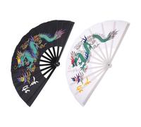 MUSISALY Lot de 2 Éventails Pliants de Kung Fu en Plastique Éventails Colorés Noir et Blanc Motif Dragon pour Danse et Arts Martiaux Accessoires Décoratifs pour Spectacles et Festivals