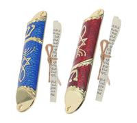 MUSISALY Lot de 2 Mezouzas Métalliques avec Parchemin, Décor du Moyen-Orient, Design en Volutes Bleu et Rouge, Étui Mezouza pour Porte, Décoration Juive Traditionnelle et Bénédiction,