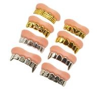 MUSISALY Lot de 8 Fausses Dents D’Halloween Plaquées Or et Argenté en PVC Format Compact Accessoire de Fête pour Déguisement Zombie et Soirée Costumée