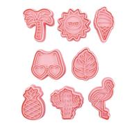 MUSISALY Moule à Biscuit Plage Été en Plastique 8 Pièces Poussoir, Forme Flamant Rose et Feuille de Palmier, Antiadhésif et Multifonction pour Pâtisserie