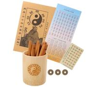 MUSISALY Outil de Divination Chinois en Bambou avec Seau 16 Bâtonnets de Divination pour Jeu Classique Jing Kit Complet avec Livret Explicatif Accessoires Traditionnels pour
