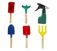 MUSISALY Pelle, Truelle, Râteau, Fourche à Trois Dents, Transplantoir en Métal et Bois, Arrosoir Coloré, Kit Compact et Léger pour Activités de Plein Air et Jardinage Couleur Aléatoire