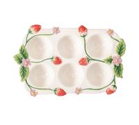 MUSISALY Plateau à Œufs en Céramique Émaillée sous Couleur Fraise Organiseur pour Réfrigérateur 6 Compartiments Rangement Compact Empilable Multifonction Cuisine et Conservation des Œufs