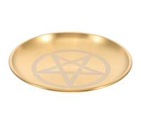 MUSISALY Plateau Rond Décoratif en Acier Inoxydable Or Motif Pentagramme, Support Élégant pour Bougies et Bijoux, pour Cérémonies Religieuses et Autels