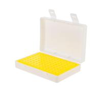 MUSISALY Porte-Tubes à Couvercle Rabattable 96 Puits 0,2 Ml, Support Plastique Jaune Verrouillage, Étui pour Tubes Essai, Usage Laboratoire et Éducation