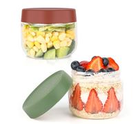 Musiwanna : Bocaux en verre borosilicate de 300 ml, lot de 2, avec couvercles, passe au micro-ondes, bocaux Mason à large ouverture pour l'avoine, le yaourt