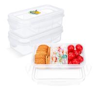 Musiwanna Lot de 3 petites boîtes à goûter avec 3 compartiments, 300 ml, mini boîte à goûter avec couvercle à bouton-pression, passe au micro-ondes et au lave-vaisselle pour enfants, adultes, école
