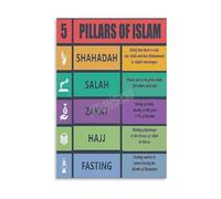 Muslim Home Decor Poster Five Pillars of Islam Islamic Reminder Blessing Wall Art for Office Desk Study Area Modern Muslim Aesthetic Print(Framed,08X12inch(20X30cm))