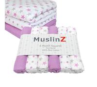 MuslinZ 6PK 100% Pure Cotton Baby Muslin Squares 70x70cms - Violet Star