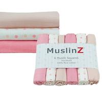 MuslinZ 6PK Carrés de Mousseline pour bébé 100% Pur Coton 70x70cm - Combo Rose