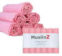 MuslinZ Lot de 6 langes en mousseline carrés Rose