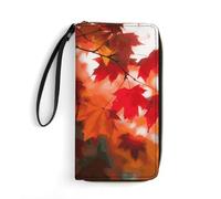 MUSM Portefeuille en cuir synthétique avec dragonne, fermeture éclair autour du portefeuille, 4 emplacements pour cartes et poche zippée pour pièces de monnaie, sac à main d'automne en feuilles