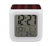 MUSM Réveil numérique à carreaux rouges et noirs, petite horloge de chevet avec affichage LED, réveil avec veilleuse à 7 couleurs changeantes pour chambre à coucher et décoration de chambre