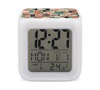 MUSM Réveil numérique au design simple, petite horloge de chevet avec affichage LED, réveil avec veilleuse à 7 couleurs changeantes pour chambre à coucher et décoration de chambre