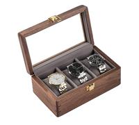 muso wood Boîte à montres en bois de noyer massif d'Amérique du Nord de luxe avec fenêtre en verre et fermeture en métal pour 3 montres 20 x 12 x 9 cm, SN109-D