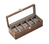 muso wood Boîte de présentation pour montre à 5 emplacements pour homme, boîte de rangement de montres avec couvercle en verre, boîtier de montre avec coussin amovible en velours, cadeau de fête des