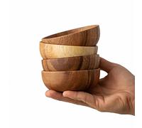 muso wood Lot de 4 mini bols à sauce en bois d'acacia massif - 10 x 3,8 cm - Pour accompagnements, sauce, noix, sel, épices - 4 cuillères en bois de phoebe