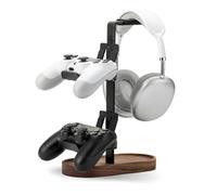 muso wood Support de manette de jeu 2 en 1, support de casque, support de manette de jeu en noyer, support de casque de bureau pour manettes de jeu et accessoires pour écouteurs PC