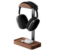 muso wood Support pour casque en noyer, support pour casque en bois avec base de rangement, support pour écouteurs pour le jeu, le bureau et la maison - Compatible avec AirPods Max, Bose, Razer (Noir)