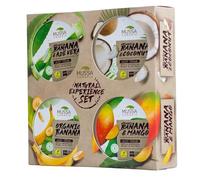 Mussa Canaria Coffret de Crèmes Corporelles Végétaliennes Extra Hydratantes - Aloe Vera, Banane, Noix de Coco et Mangue - Format voyage 4 x 70 ml