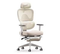 MUSSO E600SE - Chaise de bureau ergonomique réglable sur 3 niveaux - Accoudoir et appui-tête réglables en 3D - Avec repose-pieds - Pour femme - Protection de la colonne vertébrale - Siège (beige)