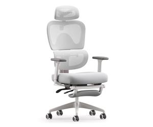 MUSSO E600SE Chaise ergonomique de bureau, dossier lombaire réglable sur 3 niveaux, accoudoir et appui-tête 3D réglables avec repose-pieds, conçue pour protéger la colonne vertébrale des femmes (Gris)