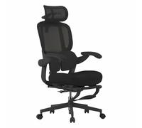 MUSSO E80 Air Petite chaise de bureau ergonomique pour femme, petit cadre, soutien lombaire 3D, appuie-tête 4D, repose-pieds, accoudoirs rabattables, inclinaison à 135 degrés (noir, avec repose-pieds)