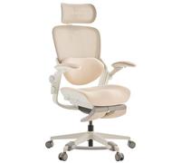 MUSSO E80 Muse Chaise de Bureau Ergonomique Femme Petite Taille, Beige | Repose-pieds, soutien lombaire 3D, appui-tête 4D 17 cm, réglage de profondeur, inclinaison 135°, adaptée aux petites tailles