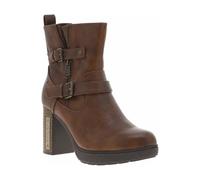MUSTANG - Boots brunes à talon décroché haut avec un zip et soufflet et boucles décoratifs - Taille numeric_38