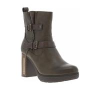 MUSTANG - Boots taupe à talon décroché haut et à zip avec boucles et soufflet décoratifs - Taille numeric_36