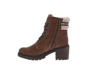 MUSTANG - Bottines cognac à talon décroché moyen avec des lacets plats et un zip - Taille numeric_41