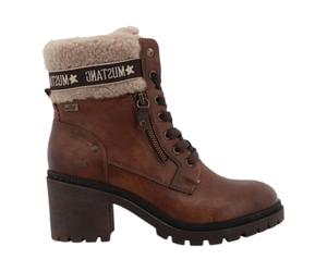 MUSTANG - Bottines cognac à talon décroché moyen avec des lacets plats et un zip - Taille numeric_41