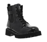MUSTANG - Bottines noires vernis à talon décroché bas avec des lacets plats et un zip - Taille numeric_37