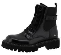 MUSTANG - Bottines noires vernis à talon décroché bas avec des lacets plats et un zip - Taille numeric_40