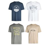Mustang Homme 4er Pack Imprimé Col Rond Court Bleu Noir Gris Vert Blanc