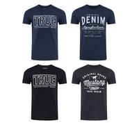 Mustang Homme 4er Pack Imprimé Col Rond Court Bleu Noir Gris Vert Blanc
